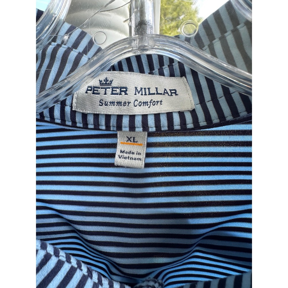 Peter Millar Summer Comfort Mens XL Blue Striped Performance Golfโ Polo Shirt